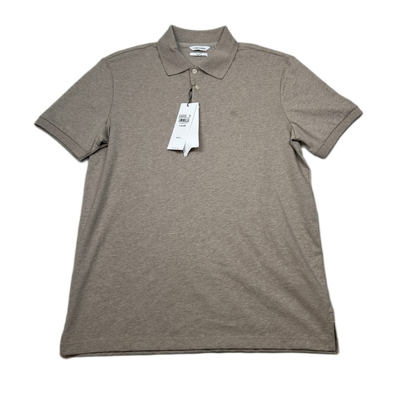 Calvin Klein Smooth Cotton Polo Shirt Mens XS Tan Embroidered Monogram NEW‎ - Picture 1 of 8